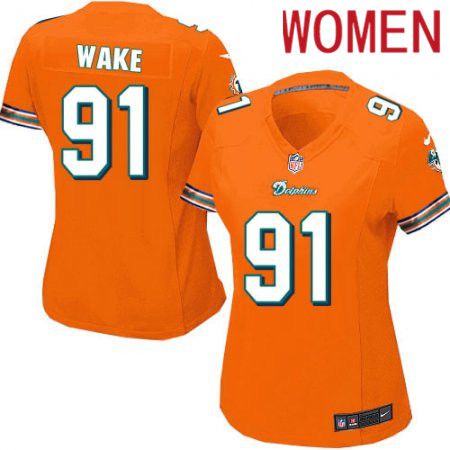 Women Miami Dolphins #91 Cameron Wake Nike Orange Game NFL Jersey->women nfl jersey->Women Jersey
